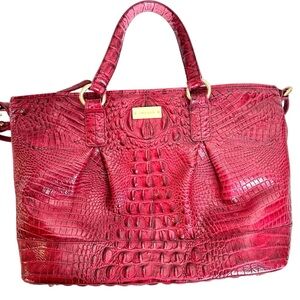 Brahmin Arno Medium Satchel Tote Red Melbourne Crocodile Embossed Bag
